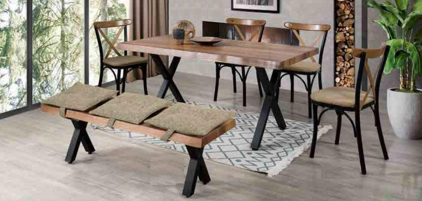 Esstisch aus Holz und 4 Stühle mit gepolstertem Sitz und Bank für das Esszimmer