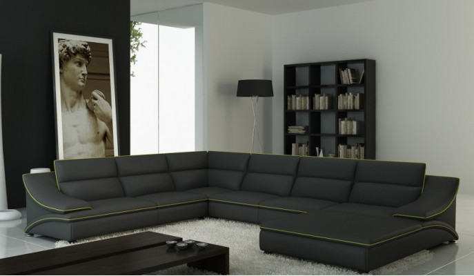 Ecksofa mit USB,Ledersofa Wohnlandschaft Couch Sitz Eck Garnitur U Form Eltmann