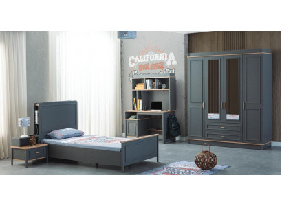 Kinderzimmermöbel Kinderzimmer Bett Kinderbett Grau Holz Set 4tlg