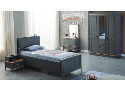 Kinderbett Kinderzimmer Kindermöbel Garnitur Bett Grau Holz Set 5tlg