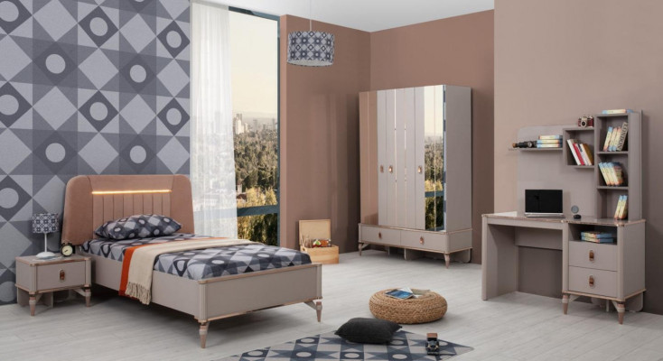 Komplette Kindermöbel Mädchen Bett Holz Set 4tlg Kinderzimmer Beige