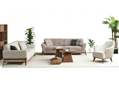 Couchgarnitur Dreisitzer Sessel Sofa Stoff Beige Stoffsofa Set 4tlg 3+3+1+1