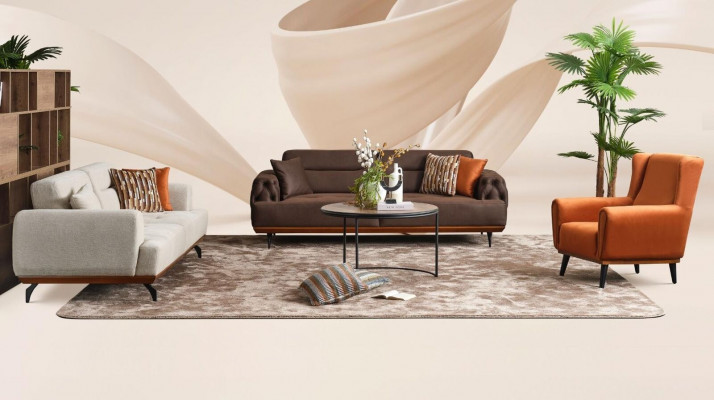 Couchgarnitur Dreisitzer Sessel Sofa Stoff 4tlg Stoffsofa Mehrfarbig 3+3+1+1