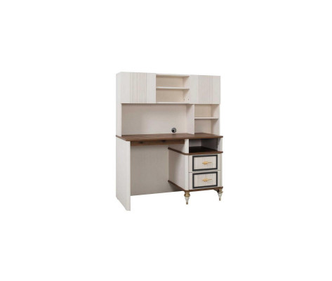Schreibtisch Bürotisch Computertisch Beige Büromöbel Holz Tisch Regale