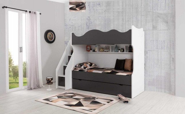 Etagenbett Bett Kinderbett Kindermöbel Grau Garnitur Moderne Kinder