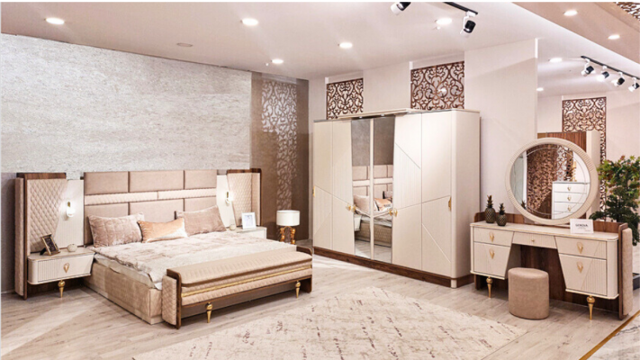 Set Schlafzimmer Bett Luxus Kleiderschrank 2xNachttische Design Schminktisch
