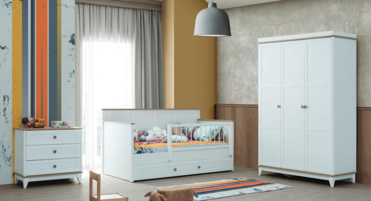 Kinderlaufstall Kinderbettchen Garnitur Bettchen Weiß Holz Set 3tlg