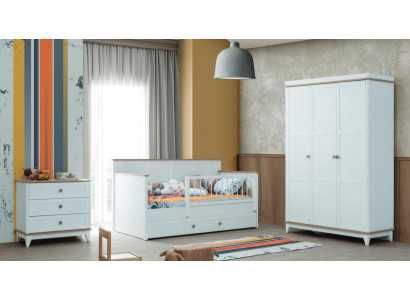 Kinderlaufstall Kinderbettchen Garnitur Bettchen Weiß Holz Set 3tlg