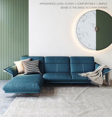 Stoff L-Form Couch Wohnlandschaft Ecksofa Garnitur Modern Design Blaues Sofa Neu