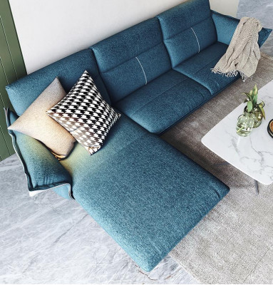 Stoff L-Form Couch Wohnlandschaft Ecksofa Garnitur Modern Design Blaues Sofa Neu