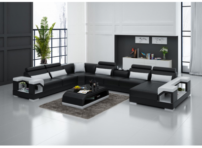 Designer Sofa Couch Ecksofa mit Hocker Polster Garnitur Wohnlandschaft U-Form