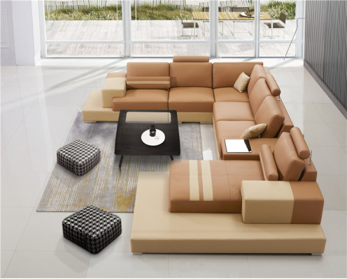 Leder Modern  Couch Wohnlandschaft Ledersofa Sofagarnitur Sofa U-Form