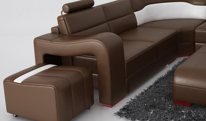 Luxuriöse Leder Eckcouch Sofa Polster Eckgarnitur U Form Weisse Sofas Set Couch