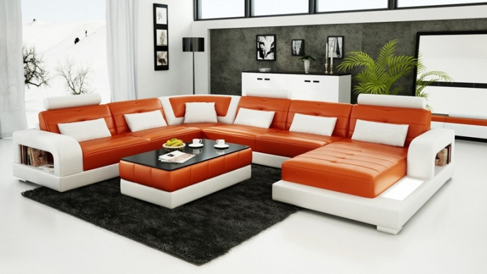 Modern Ecksofa Polster Couch Leder Ecksofa Wohnlandschaft U-Form
