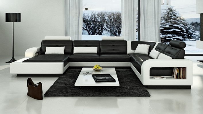 Modern Ecksofa Polster Couch Leder Ecksofa Wohnlandschaft U-Form