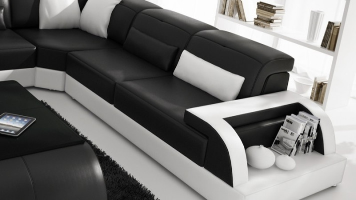 Leder Modern Couch Wohnlandschaft Ledersofa Sofagarnitur Sofa L-Form Couchtisch