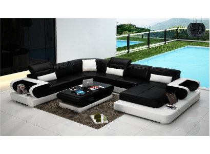 Ledersofa U Form Sofa Wohnlandschaft Beleuchtete Ecksofa Couch Garnitur Polster