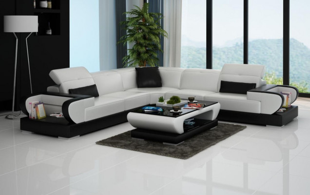 Designer Sofa Couch Ecksofa Luxus Polster Garnitur Wohnlandschaft L-Form LED