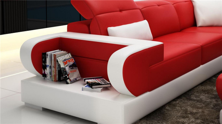 Ecksofa Sofagarnitur Leder Sofa Ecke Polster Hocker Set Rote Designer Couch Neu
