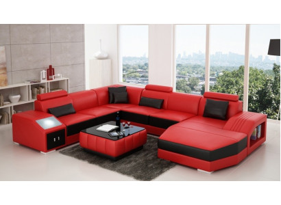 Design Couch Luxus Couchen Leder Sofa Sitz Eck Garnitur Polster Ecke Couch Rot