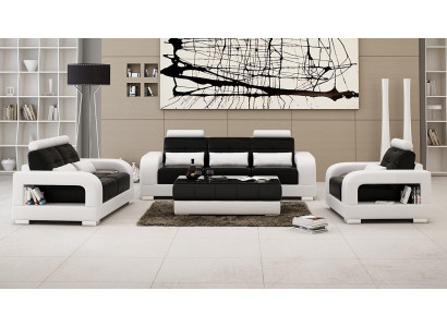 Ledersofa Couchgarnituren Sitz Polster Sofa Chouch Garnitur 3+2+1 Leder Stoff