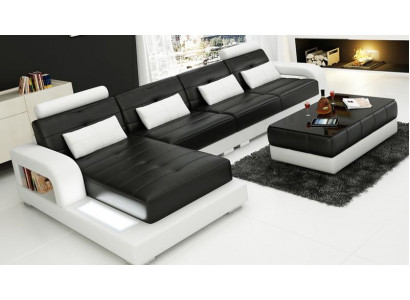 Ecksofa Leder + Couchtisch Eck Sofa Couch Polster Garnitur Wohnlandschaft Ecke