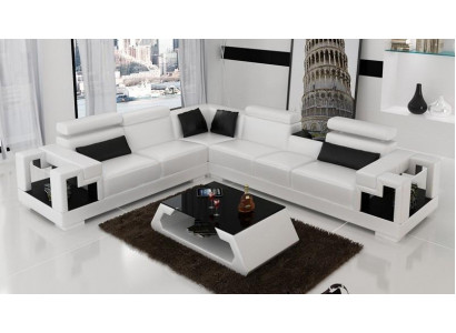 Ecksofa Leder + Couchtisch Eck Sofa Couch Polster Garnitur Wohnlandschaft Ecke