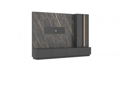 Designer Wohnwand 6tlg Luxus Holzmöbel Wohnzimmermöbel Grau Modern