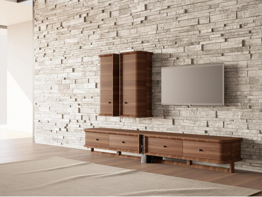 Komplett Wohnwand Wohnzimmer TV-Ständer 2x Wandschrank Holzmöbel