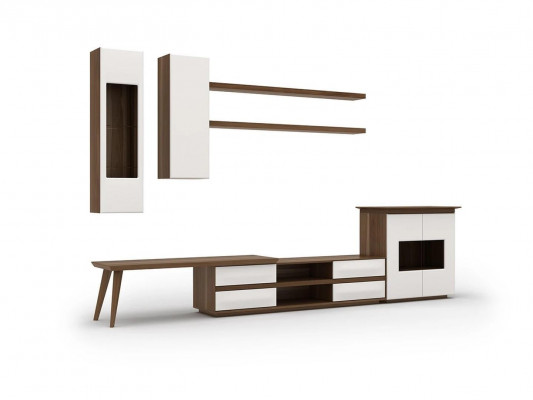 Wohnzimmer Komplett Set 7tlg TV-Ständer + Couchtisch Holzmöbel Vetrine Modern