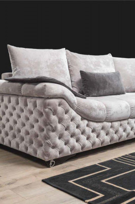 Ecksofa Beige Design Couch Holz mit Textil Wohnzimmer L Form Sofas Neu