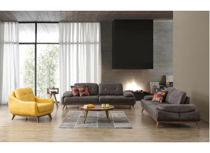 Grau-Gelbe Sofagarnitur 3+3+1 Sitzer Luxus Polstermöbel Wohnzimmer Set