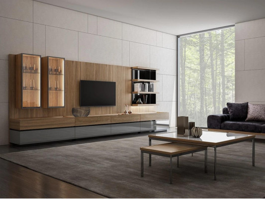Modern Design Einrichtung Wohnwand Set TV-Ständer Wandregale Holzmöbel Neu