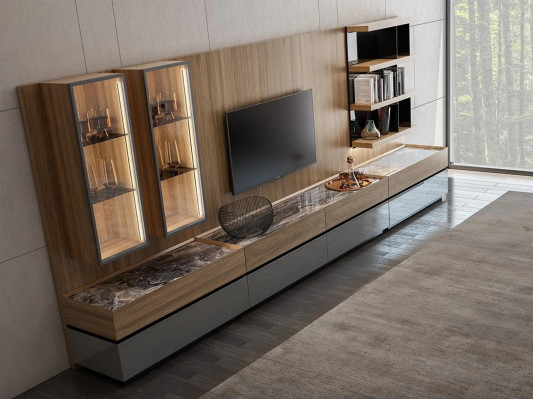 Modern Design Einrichtung Wohnwand Set TV-Ständer Wandregale Holzmöbel Neu