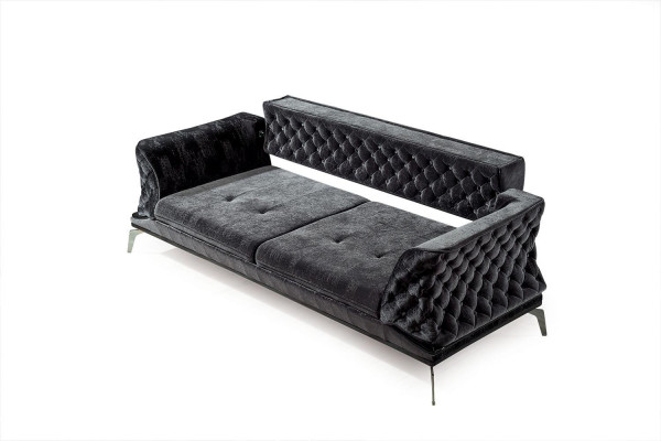 Sofa 3 Sitz Polster Möbel Dreisitzer  Couchen schwarz Holz mit Metall