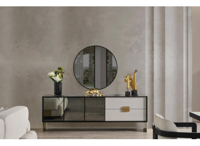 Schwarzes Wohnzimmer Set Designer Sideboard Luxus Spiegel 2tlg Set Neu