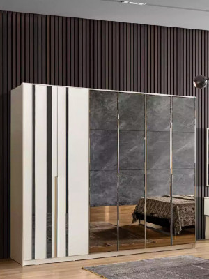 Bett 2x Nachttische 6tlg. Schlafzimmer Kleiderschrank Design Modern Luxus