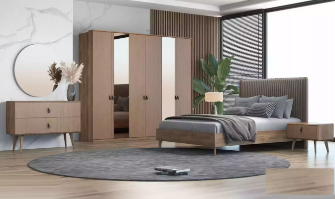 Set Bett 2x Nachttische Schminktisch Schlafzimmer 6tlg Design Modern