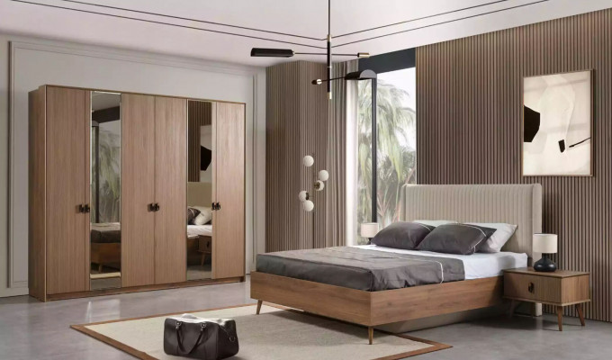 Set Bett 2x Nachttische Schminktisch Schlafzimmer 6tlg Design Modern