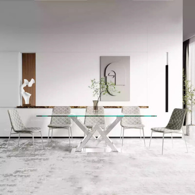 Luxus Esstisch Säulentisch Silber Esstische Esszimmer Tisch Glastisch