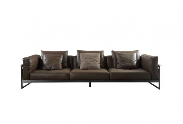 Exklusive Sofagarnitur 3+2 Sitzer Leder Hocker Polster Wohnzimmer Garnitur