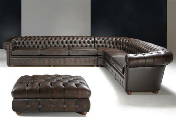 Klassische Ecksofa Eckcouch Couch Sofa Polster Leder Sitz Chesterfield Garnitur