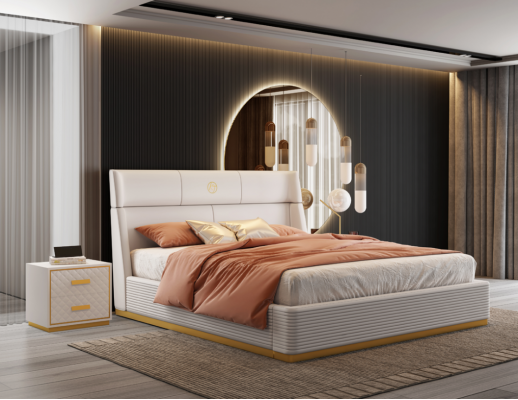 Designer Bett Schlafzimmer Doppelbett Betten Luxus Polster Hotel Neu