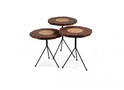 Beistelltisch 3x Set braun Wohnzimmertisch Rund Designer Modern Luxus Tisch