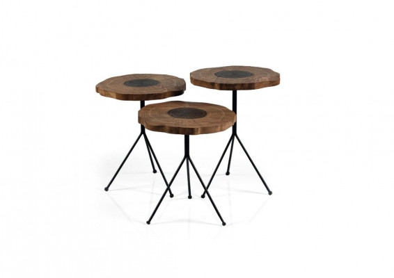 Luxus Beistelltisch 3x Set Braun Wohnzimmer Rund Tische Moderner Tisch