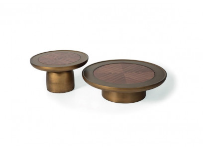 Couchtisch 2x Wohnzimmer Gold Kaffeetisch Holz Edelstahl Runde Tische