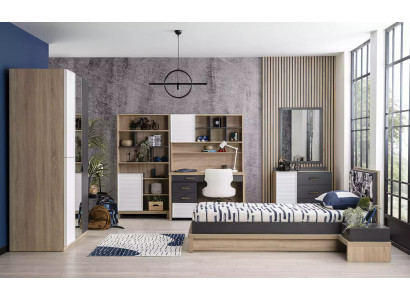 Kinderzimmer Kindermöbel Garnitur Kinderbett Bett Holz Grau Set 10tlg