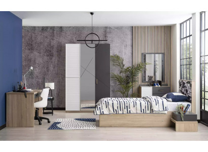 Kinderbett Kindermöbel Garnitur Kinderzimmer Bett Holz Grau Set 7tlg