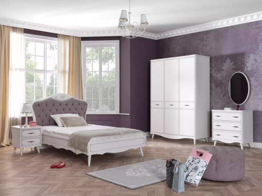 Chesterfield Jugendbett Bett 120 cm Kinderzimmer Set 5tlg Grau Stoff