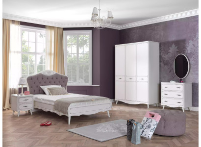 Chesterfield Jugendbett Bett 120 cm Kinderzimmer Set 5tlg Grau Stoff